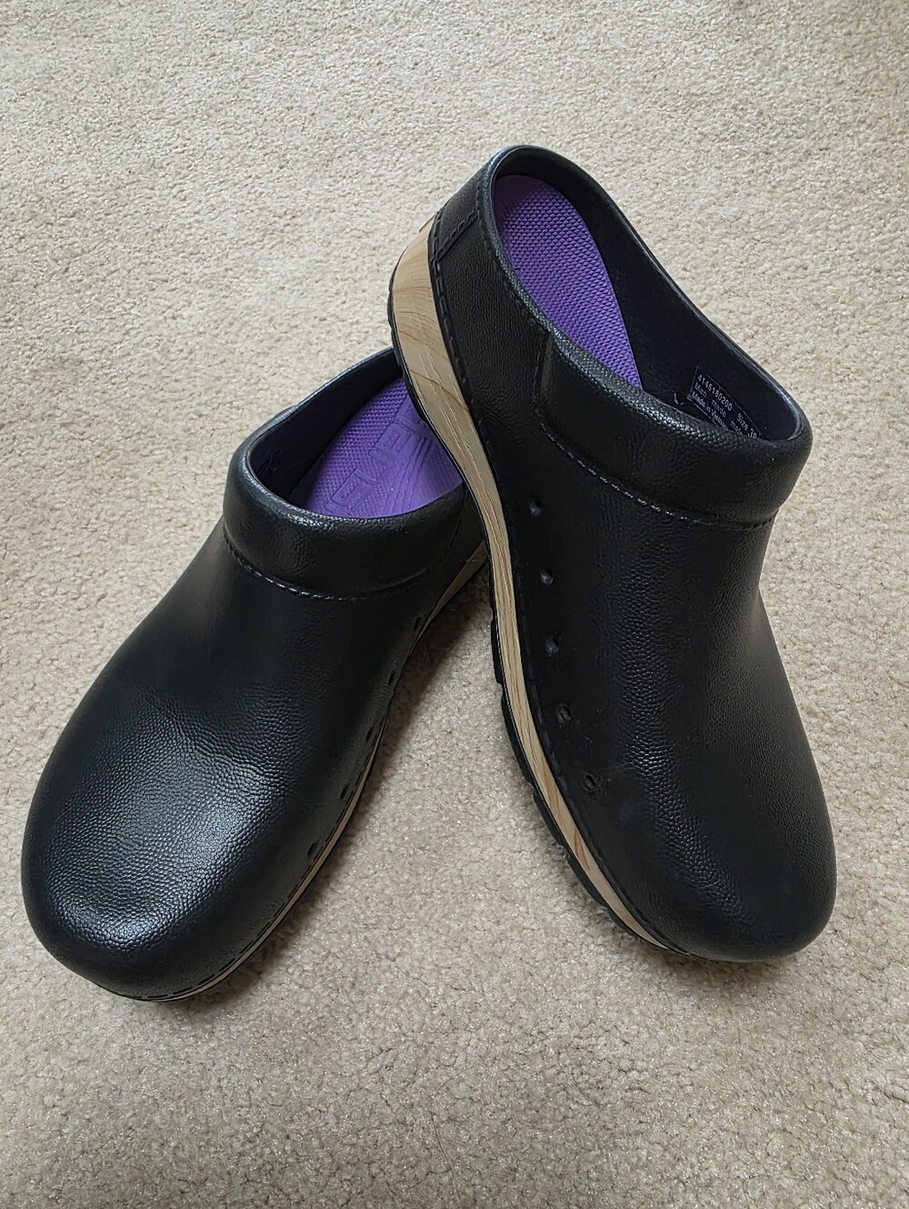 Women’s Black Slip-On Clogs with Purple Insole 38/7.5